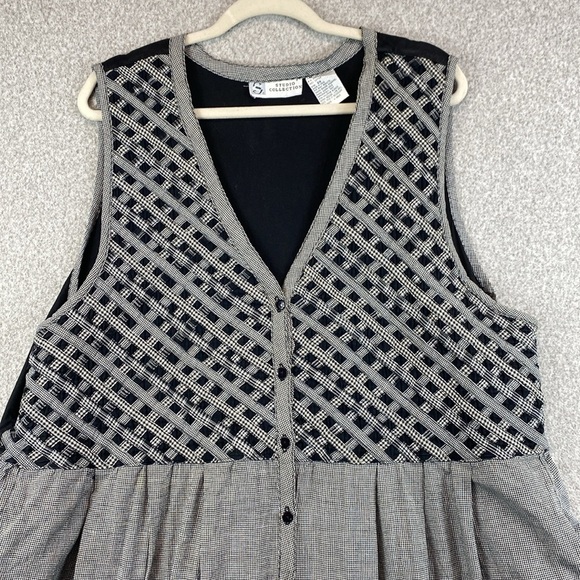 Vintage button up maxi dress 2XL houndstooth print woven top sleeveless - Picture 1 of 10